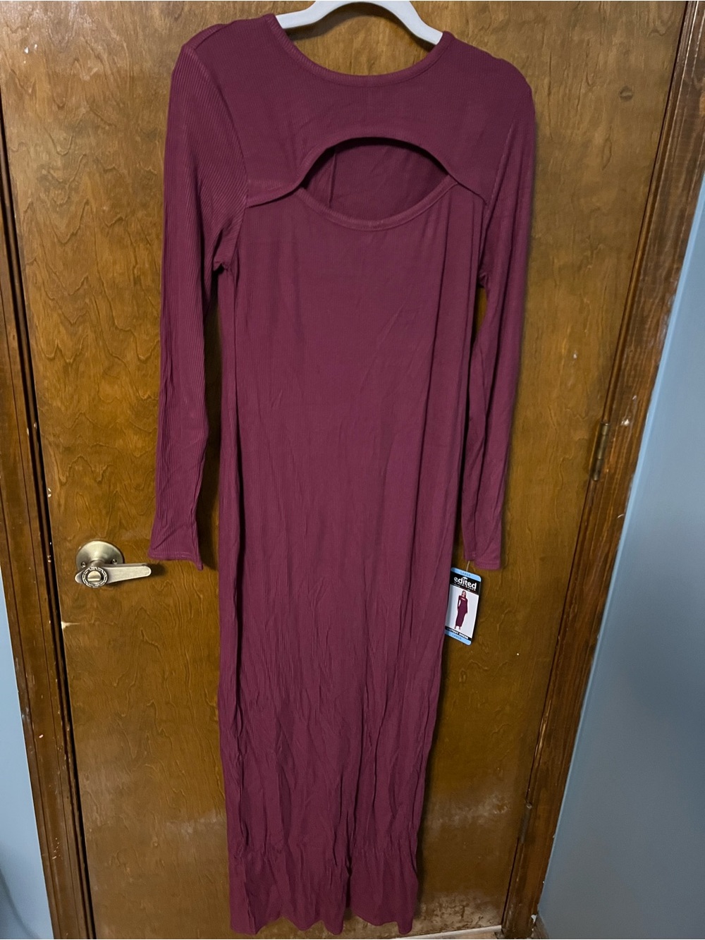 Edited By Remi Bader Long Sleeve Burgundy Cutout Maxi Dress